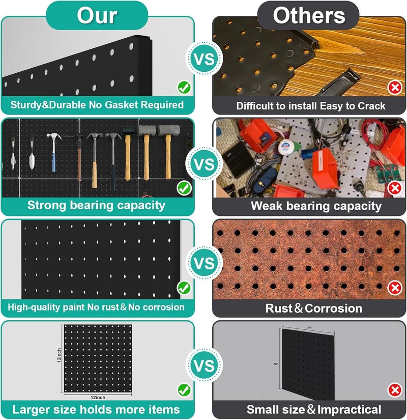 Hogurity Peg Board, 6 Pack 12"x12" Black Metal Pegboard Panels Pegboards Wall Organizer with Bent Frame Large Heavy Duty Peg Board for Walls Home, Garage Tool Storage, Workbench, Craft Room, Kitchen - Image 3